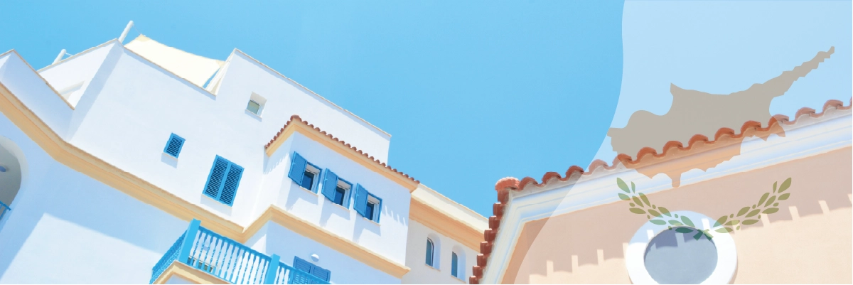 Foto van Cyprus met een watermerk van de vlag van het land.