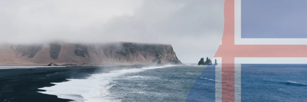 Foto van IJsland met een watermerk van de vlag van het land.