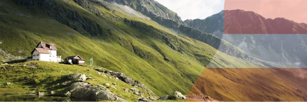 Foto van Oostenrijk met een watermerk van de vlag van het land.
