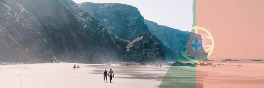Foto van Portugal met een watermerk van de vlag van het land.